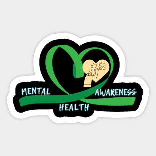 Mental Health Awareness Green Ribbon Heart Girl Puzzles Sticker